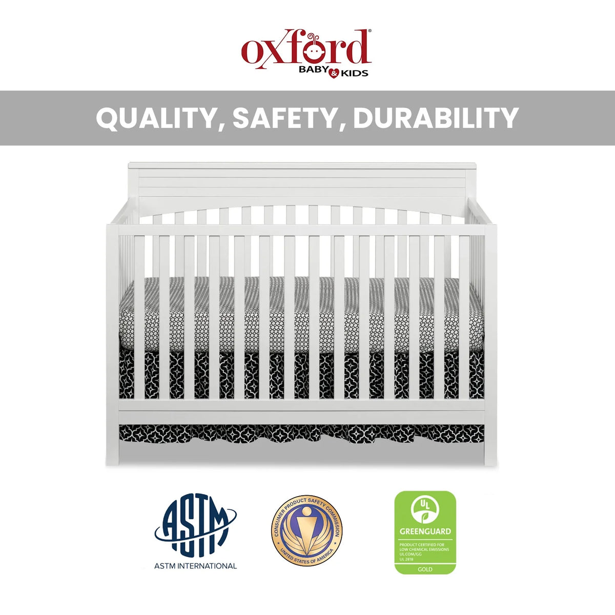 Oxford Baby Harper 4-in-1 Convertible Crib, Dove Gray, GREENGUARD Gold Certified, Wooden Crib
