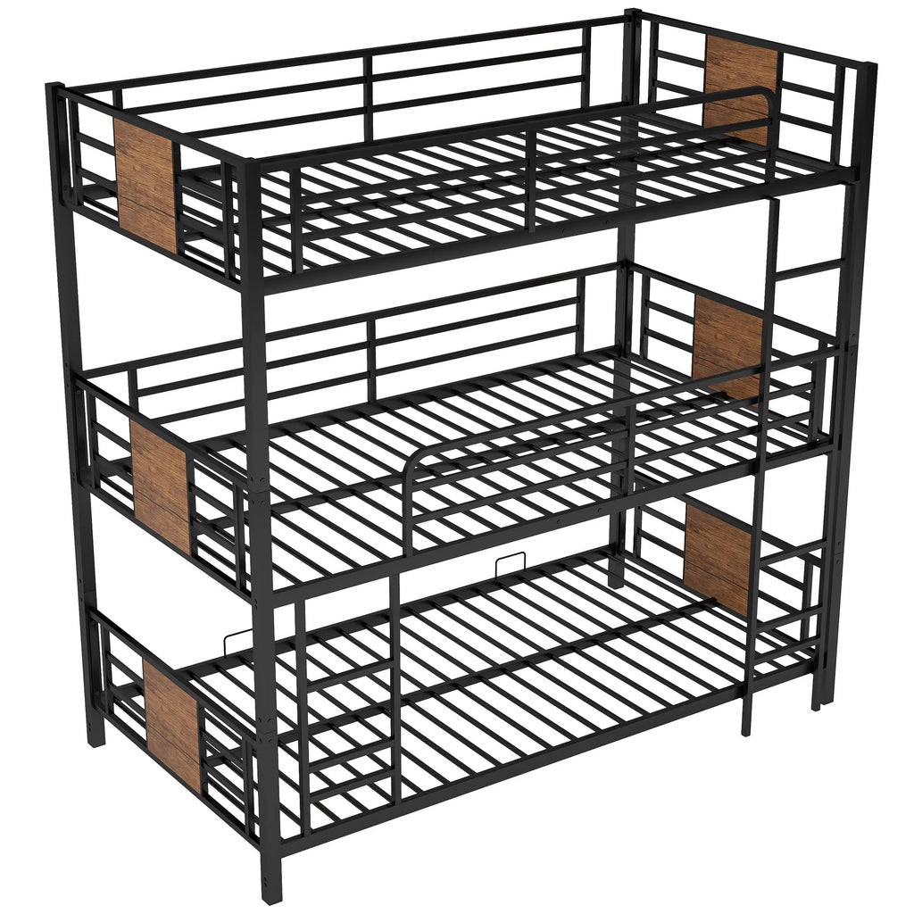 Euroco Metal Twin over Twin over Twin Bunk Bed, Triple Bed for Kids Room, Brown