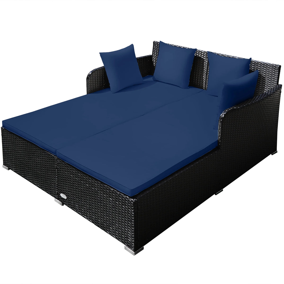 Costway Outdoor Patio Rattan Daybed Pillows Cushioned Sofa Furniture Beige