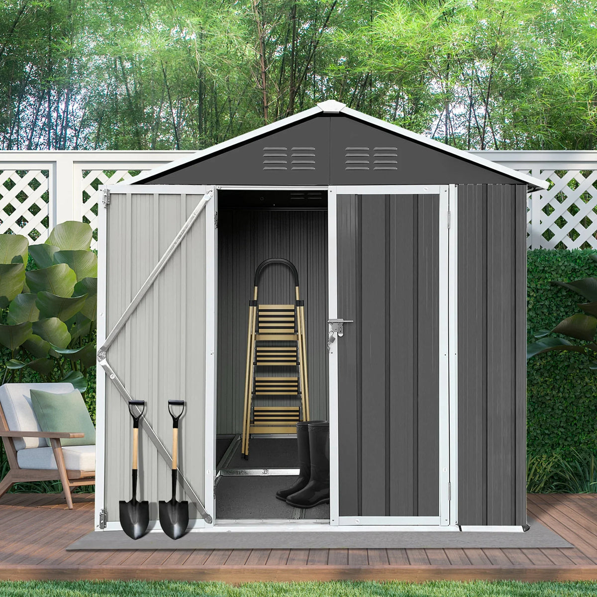 Syngar Outdoor Storage Shed with Lockable Doors, Dark Gray