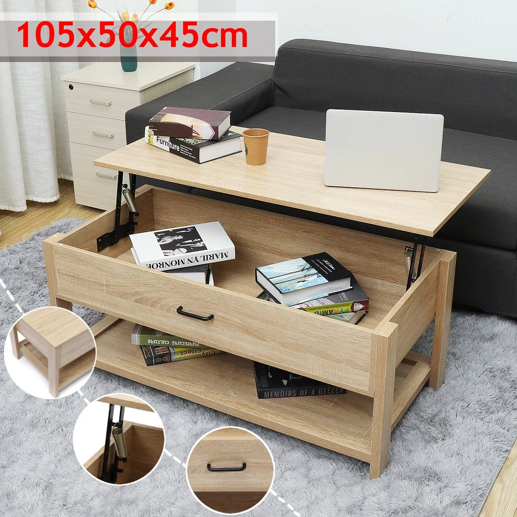 Hommpa LED Coffee Table Modern Side Tables High Gloss Black Cocktail Table with 2 Drawers Open Shelf for Living Room