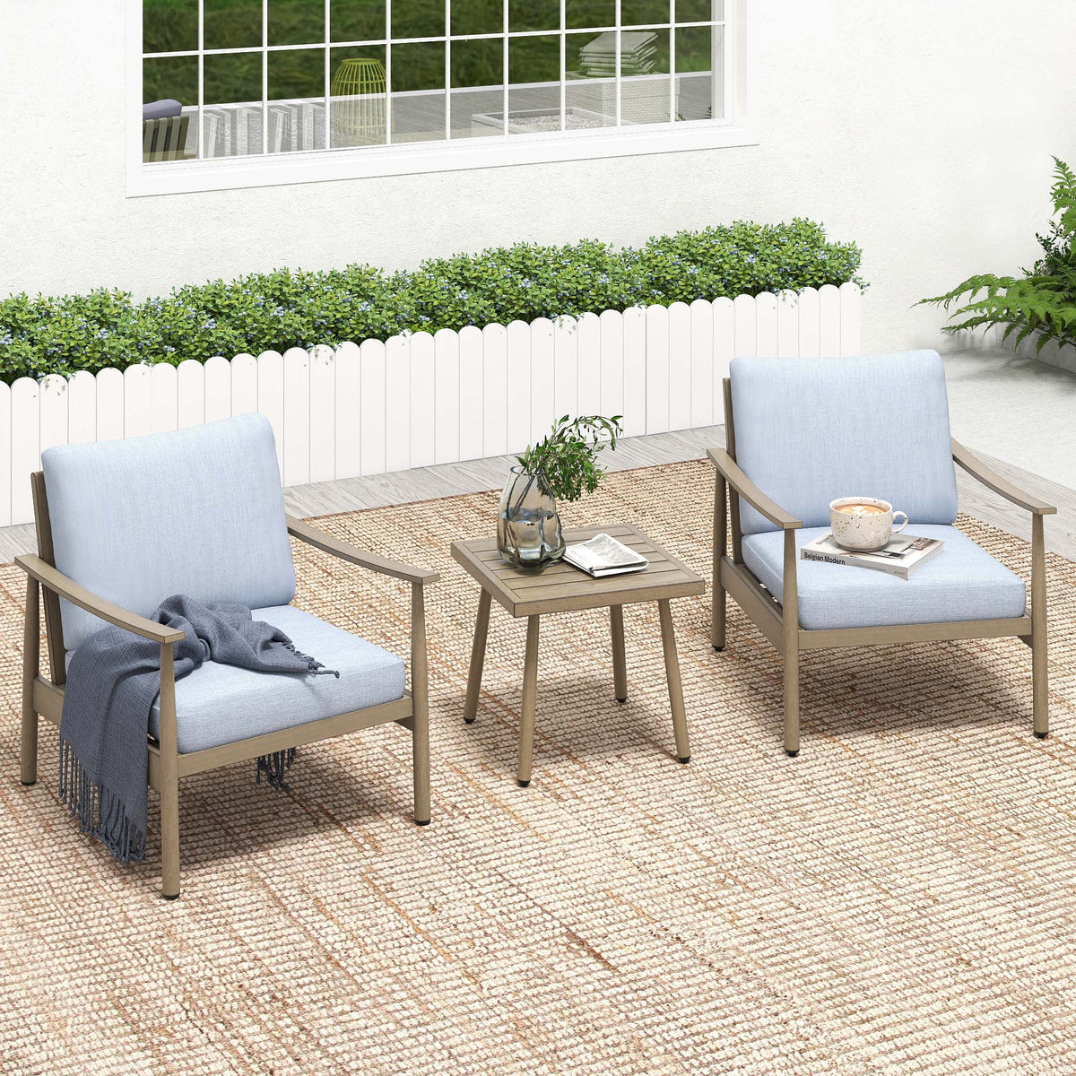 HAPPATIO Aluminum Outdoor Furniture Set - 5 Pieces Patio Furniture Set Includes 1 Side Table, 2 Swivel Chairs and 2 Ottomans with Thick Cushion, Patio Conversation Set for Backyard Poolside (Grey)