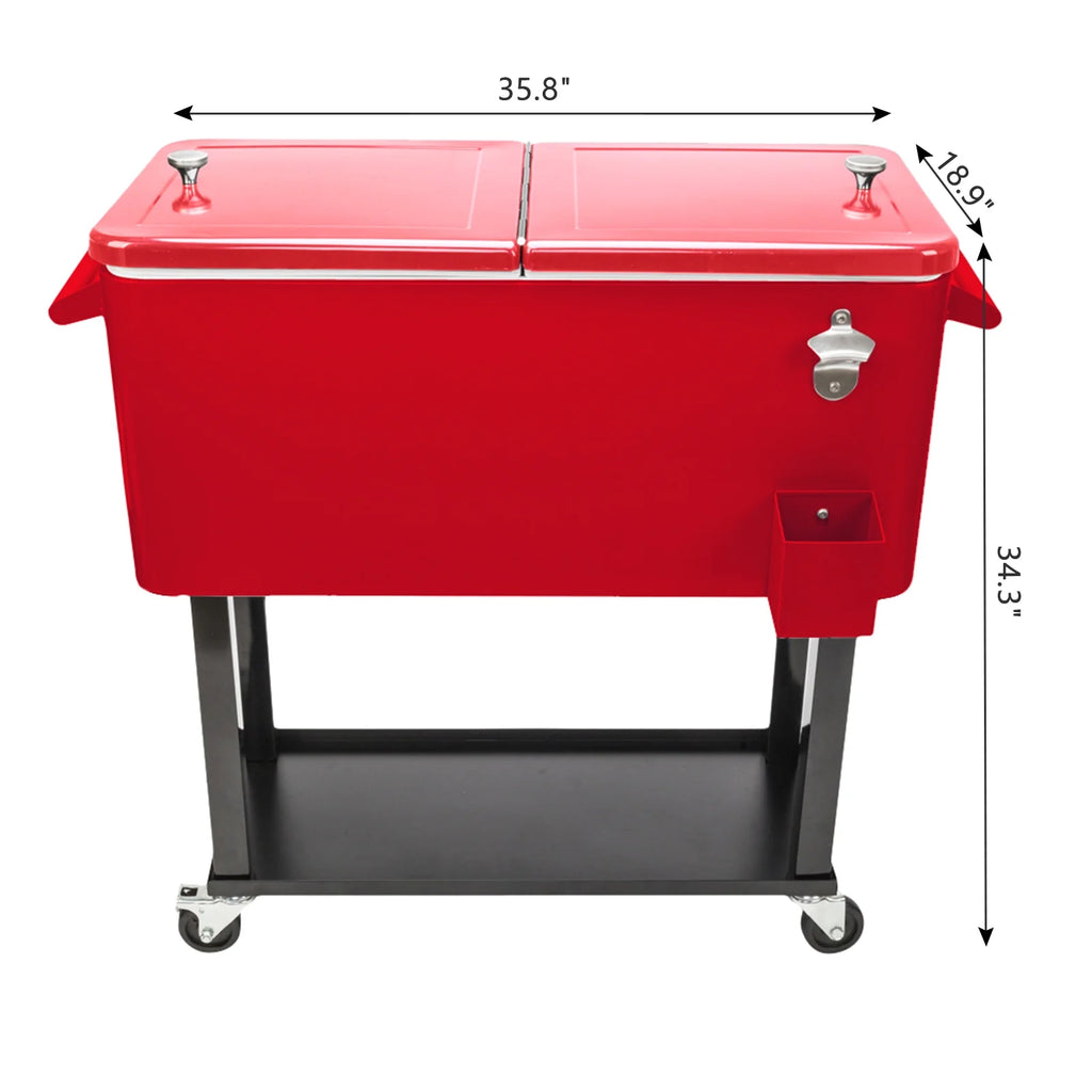 EasingRoom Iron Spray Plastic Patio Cooler Cart with Tray Cooler with Shelf Green