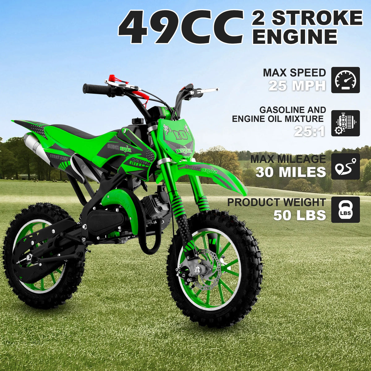 Gpower Gasoline 49cc Dirt Bike for Kids 6-15,2-Stroke Gas Power Mini Dirt Bike,1-Seater,Blue