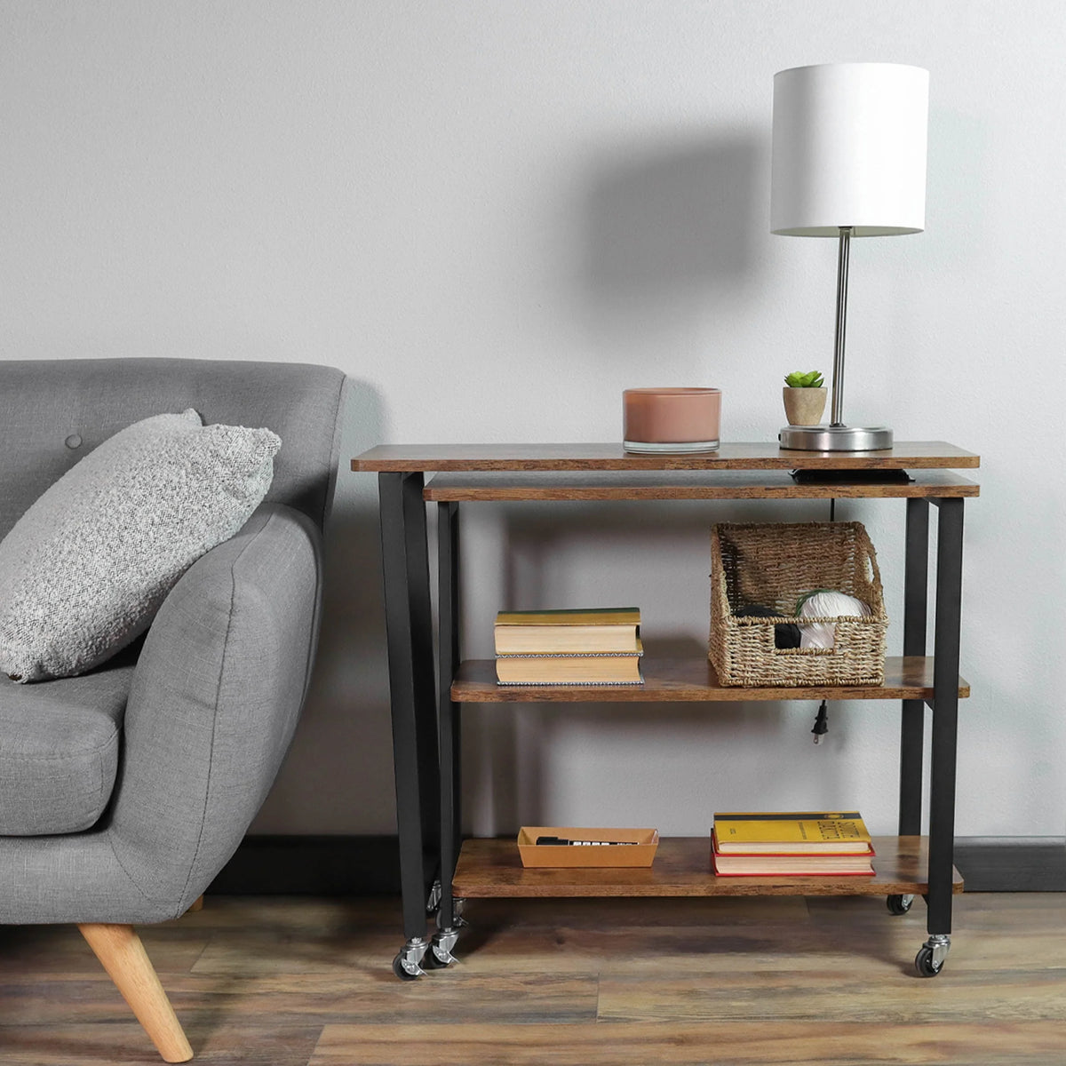 7Penn Side Couch Table Tray with Wheels - Rotating Sofa Side Table Swivel Desk