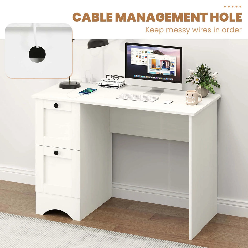 Costway 43" Home Office Desk with Charging Station Compact Study Writing Desk Walnut