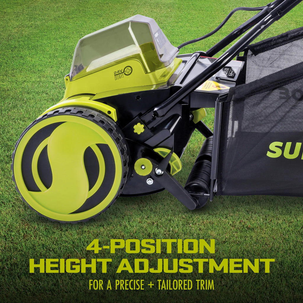 Sun Joe 24V Cordless 15-inch Push Reel Lawn Mower, 4-Position, 4.0-Ah Battery & Charger
