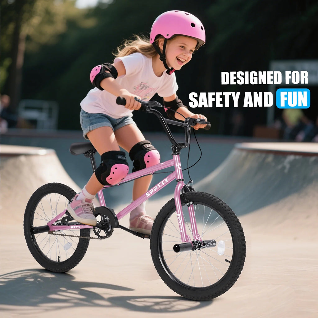 SPPTTY 20" Freestyle BMX Bike with 4 Pegs,Kids Bicycle for Teen Beginner, Age 7-14 Years,Multicolor