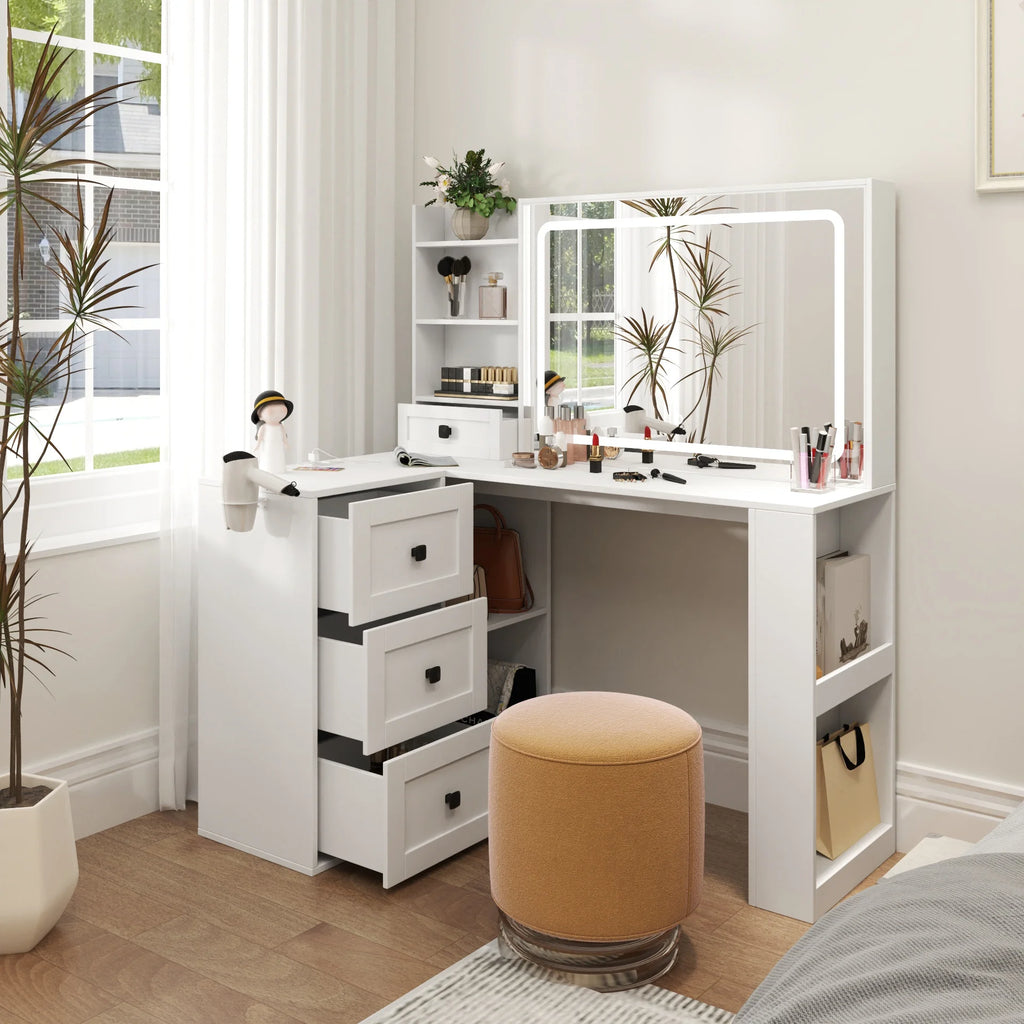 Makeup Vanity Desk With Mirror And Lights, Charging Station, Make Up Vanity With Storage And 3 Large Drawers, 3 Color Modes Available For Bedroom Living Room
