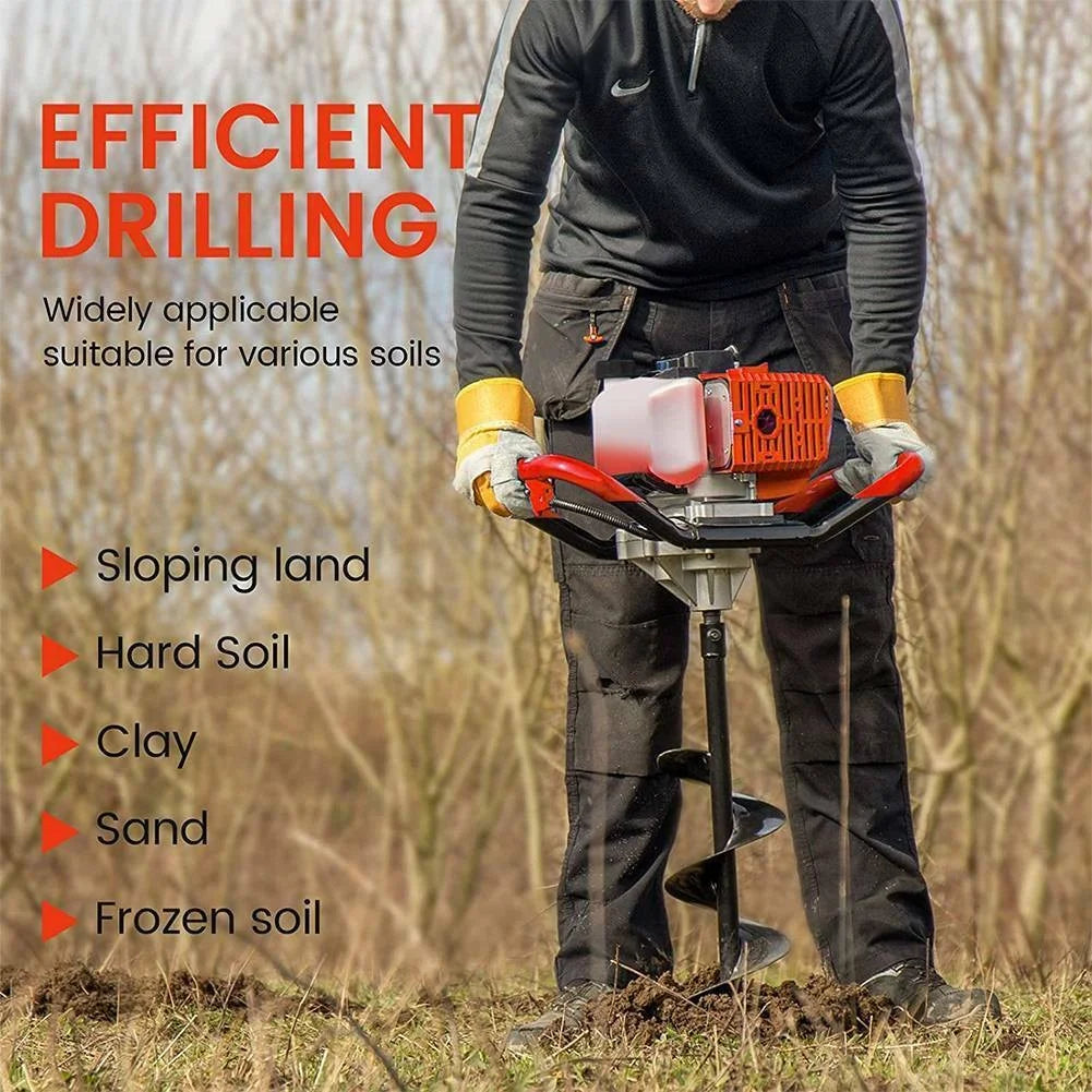 PRIJESSE Gas Powered Earth Digger Post Hole Digger with 3 Extension Rods + 3 Auger Drill Bits