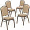 Flash Furniture 4 Pack HERCULES Series Crown Back Stacking Banquet Chair in Black Patterned Fabric - Gold Vein Frame