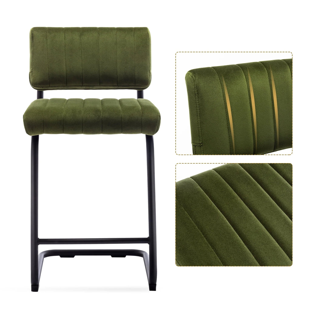 Zesthouse 24" Velvet Counter Stools Set of 2, Modern Counter Height Bar Stools with Back and Black Metal Base, Green