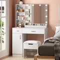 Veanerwood Makeup Vanity Table with 10 Led Lights, Lighted Mirror Vanity Desk, Modern Bedroom Dressing Vanity, White Finish