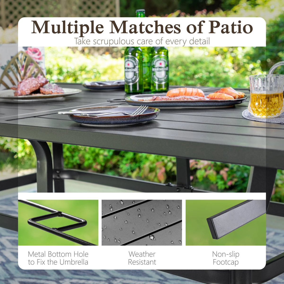 Sophia & William 7 Piece Outdoor Patio Dining Set Highback Textilene Chairs and Metal Table Furniture Set for 6, Blue