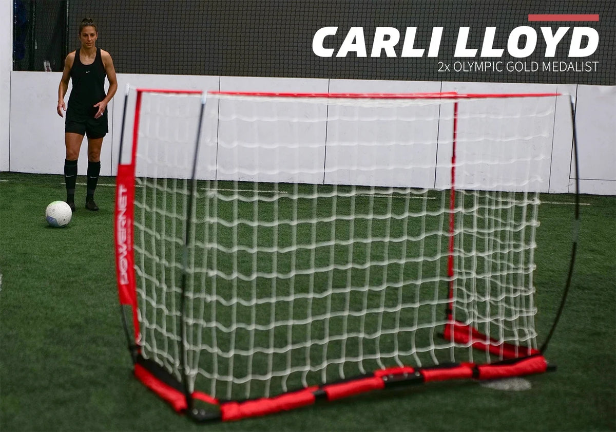 PowerNet 8x4 Ft Soccer Goal Portable Bow Style Net and Large Ball Carry Bag Bundle | Quick Setup Ultra Portable | Full Size Framed Soccer Goal | Perfect for Teams and Coaches
