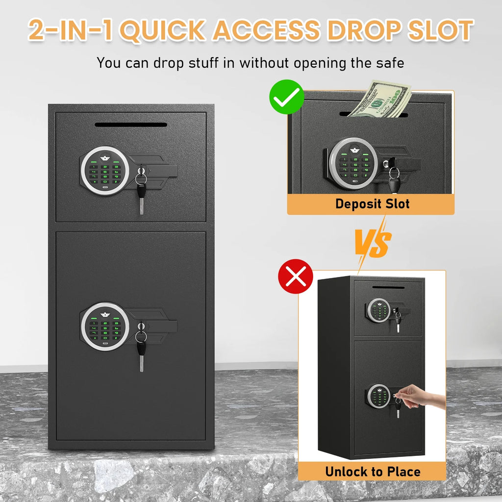 Silkight Safe - 6.0 Cu ft Home Safe Box - Fireproof Safe Depository Drop Safe with Backlit Keypad & Alarm System for Business Home Money Safe