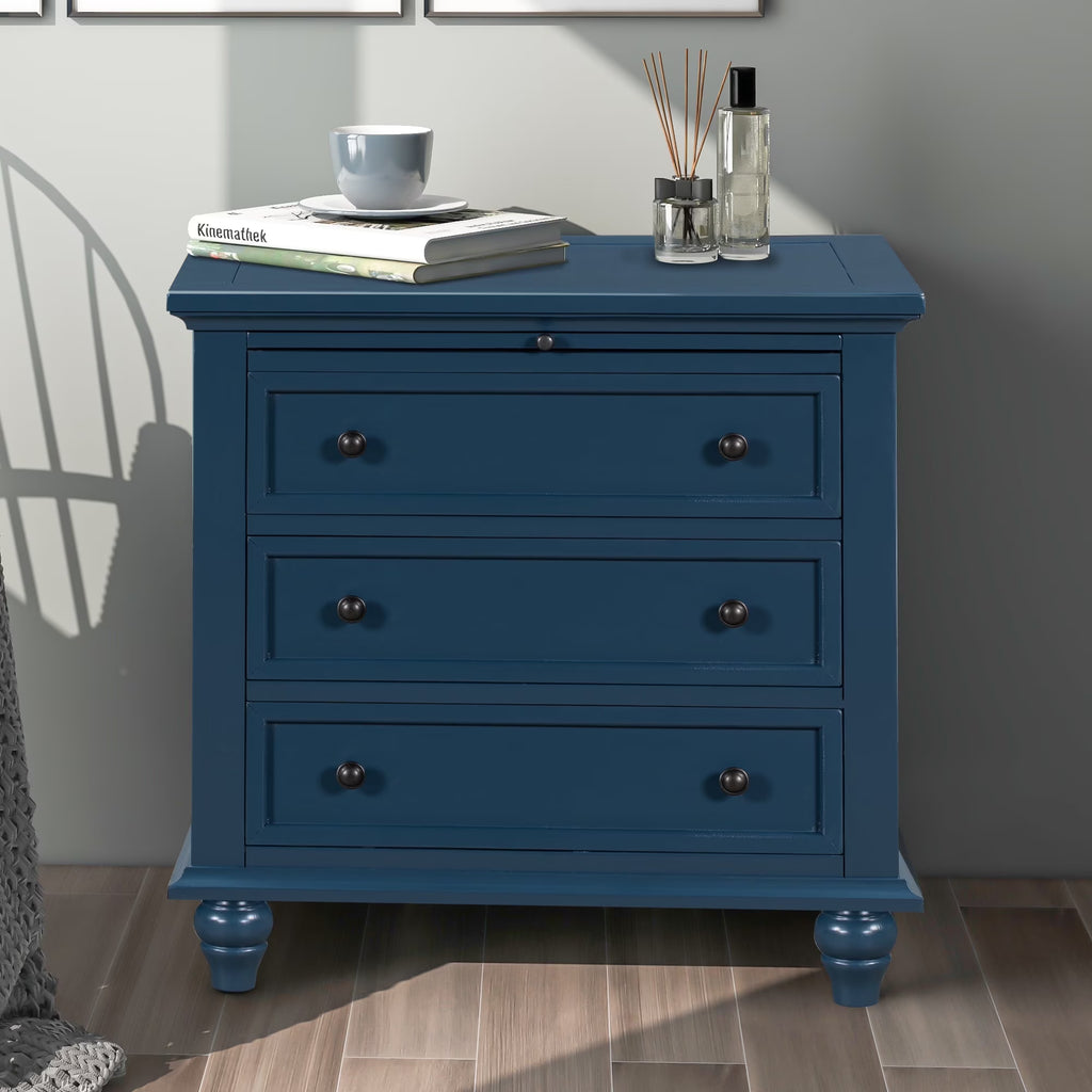 EUROCO 28�� Larger Solid Wood 3-Drawer Side Table Nightstand, End Table with Pull out Tray for Bedroom, Living Room, Hallway, Entryway,White
