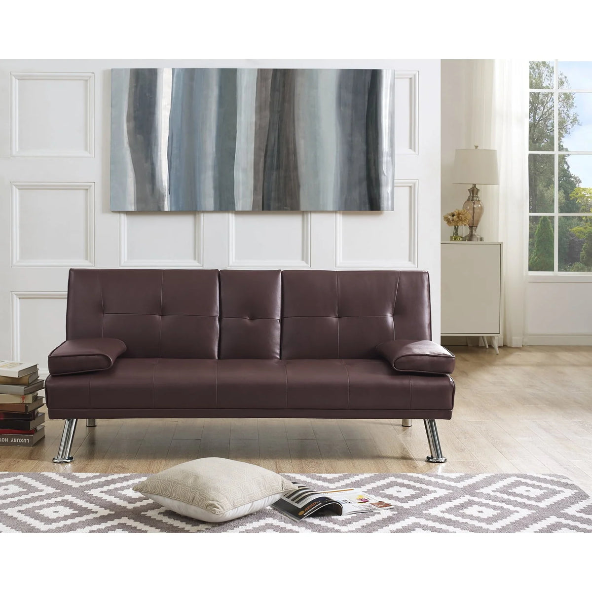 Futon Sofa with Armrest and Cupholders by Naomi Home-Color:Espresso