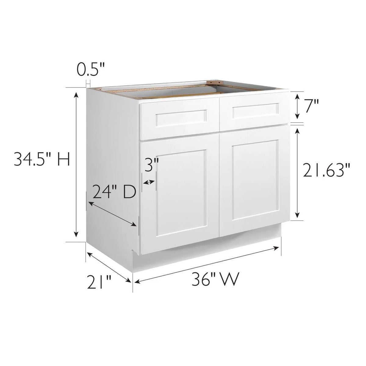 Design House 561407 Brookings Unassembled Shaker Base Kitchen Cabinet 36x34.5x24, White