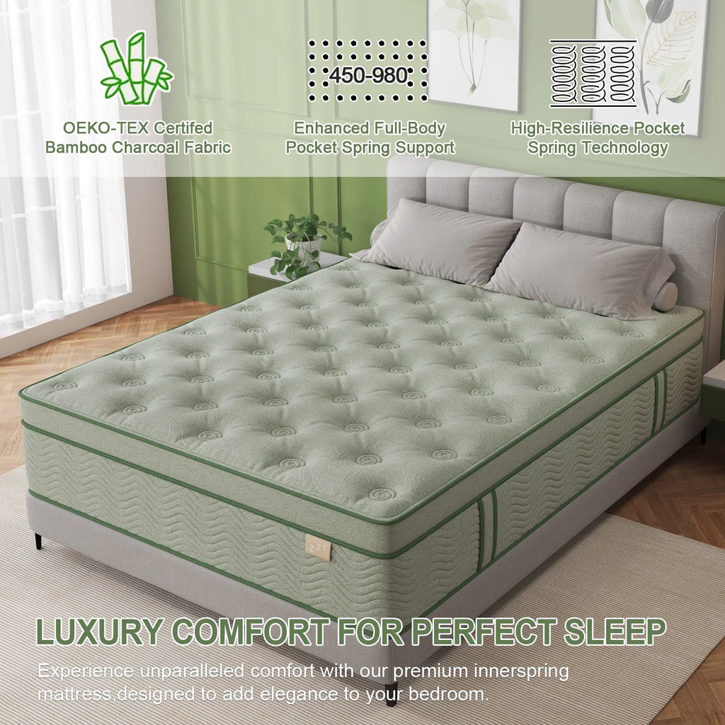 Viscountess 14inch Queen Mattress with Gel Memory Foam Medium Firm Euro Top Hybrid Mattress Queen Size in a Box,Adult