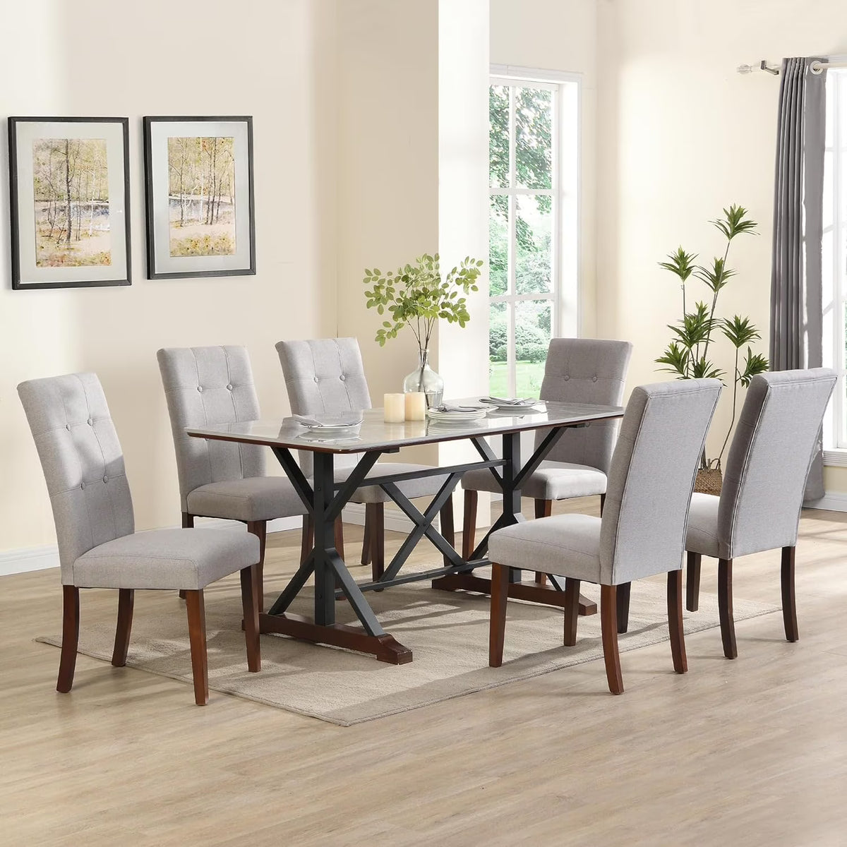 Sumdeal 5-Piece Farmhouse Dining Table Set, Wood Round Extendable Dining Table and 4 Upholstered Dining Chairs (Espresso-1Table 4 Chairs)