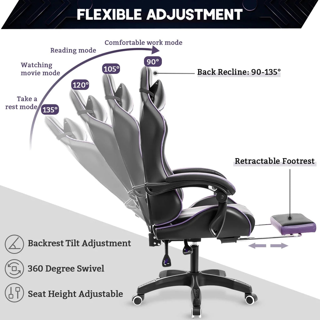 Gaming Chair with Massage Gamer Chair with 2D Armrests for Kids