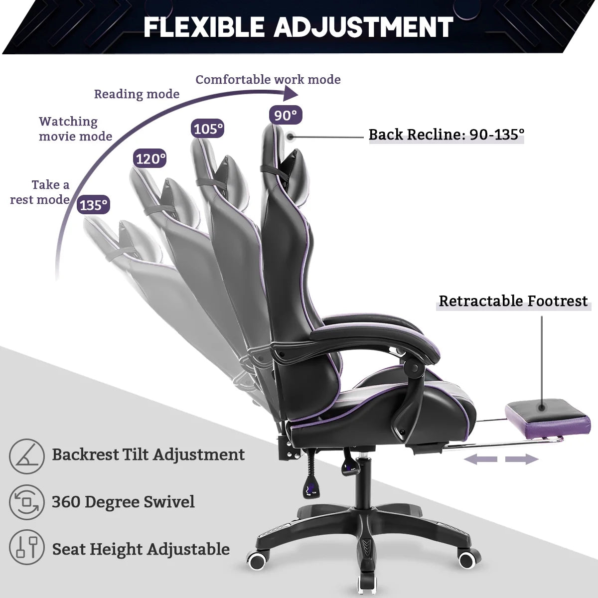 Gaming Chair with Massage Gamer Chair with 2D Armrests for Kids