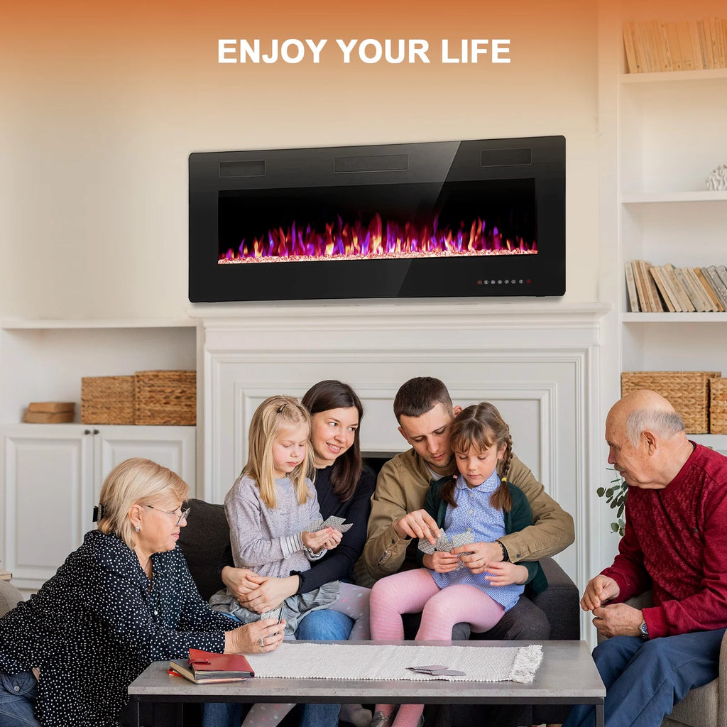 KISSAIR 60�� Indoor Electric Fireplace Ultra Thin Fireplace, Wall Mounted Recessed Fireplace with Multiple Colors