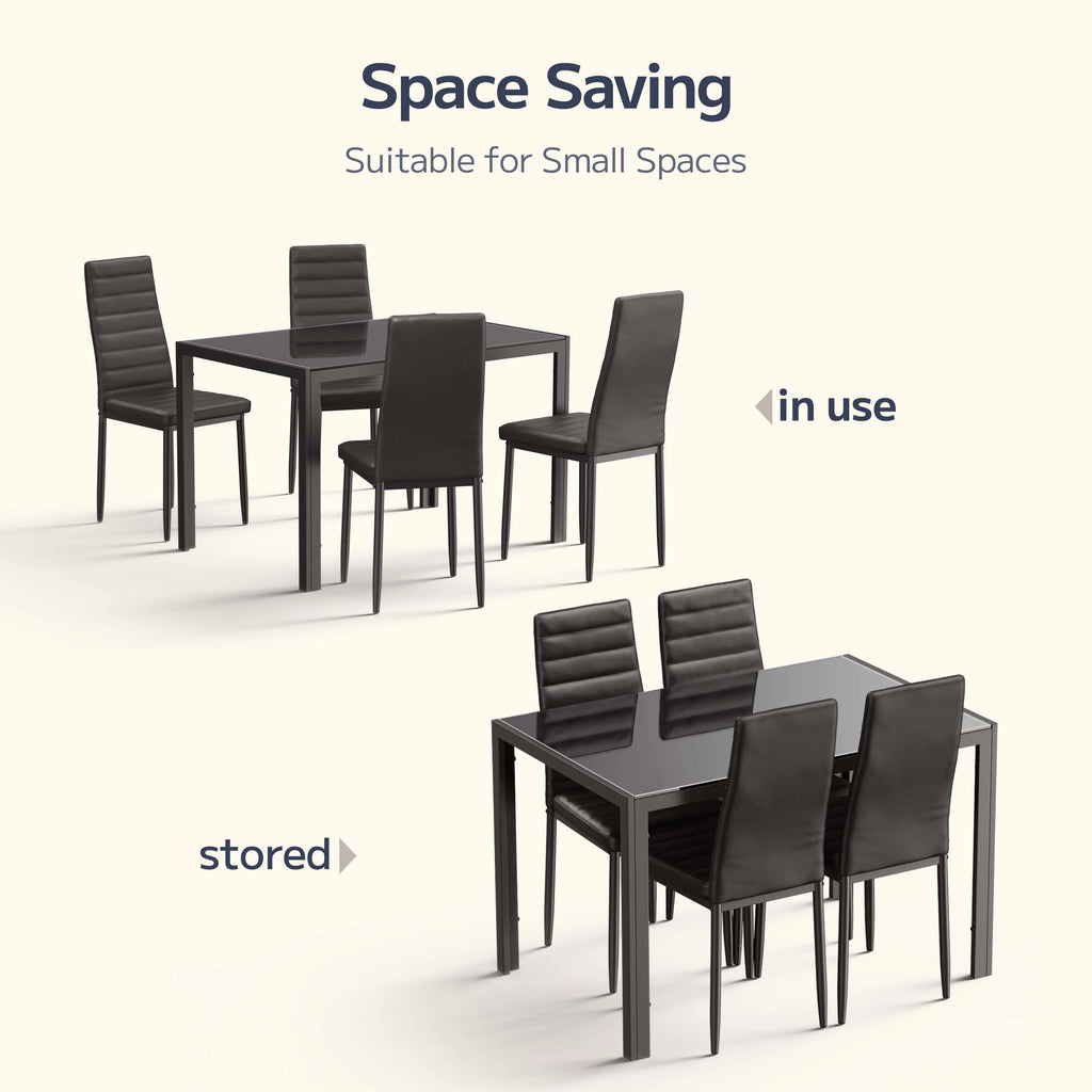 Asofer Modern 7 Piece Dining Table Sets for 6, Glass Kitchen Table, PU Leather Chair, Dining Room, Black