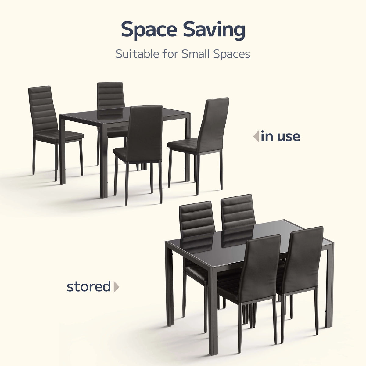 Asofer Modern 7 Piece Dining Table Sets for 6, Glass Kitchen Table, PU Leather Chair, Dining Room, Black