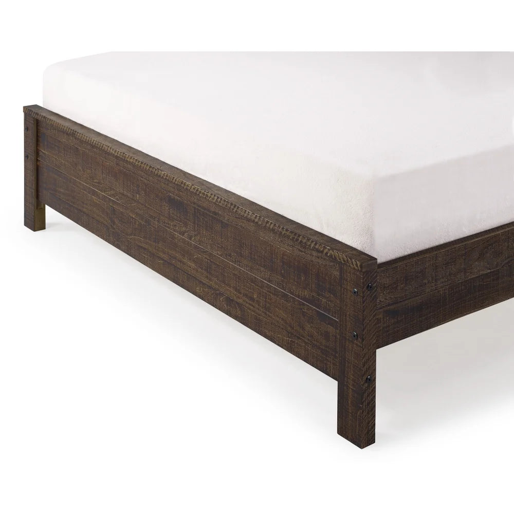 Albany Solid Wood Full Bed Frame with Headboard, Heavy Duty Modern Rustic Full Size Bed Frames, Box Spring Needed