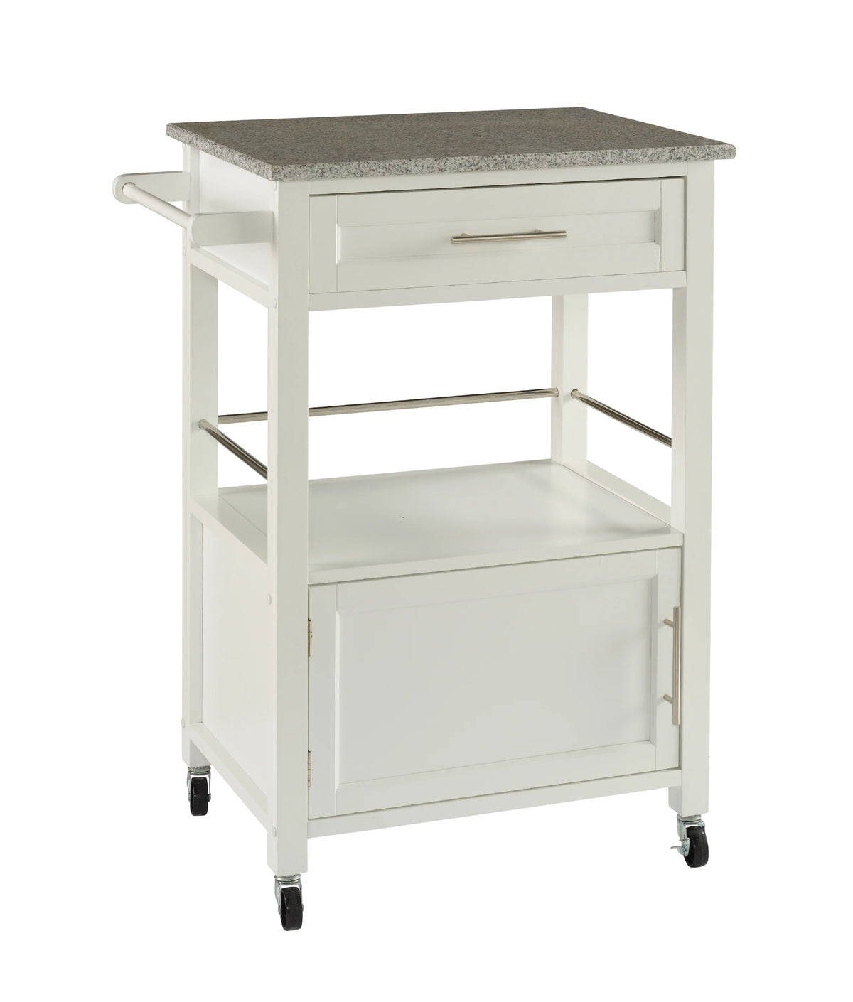 Linon Monett 2-Tier Mobile Serving Cart with Gray Granite Top, 27.75" Length, White