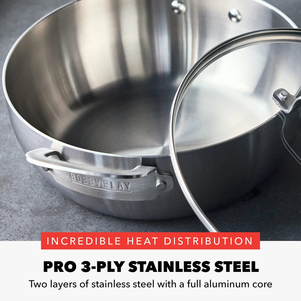 GreenPan Bobby Flay 10-Piece Stainless Steel Cookware Set, Ceramic Nonstick Fry Pans, Dishwasher Safe