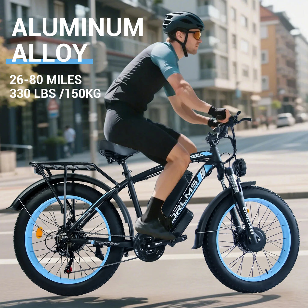 (US in Stock) 5000W Peak Dual Motor Electric Bike for Adults , 60V 25AH Removable Battery Ebike , 50MPH AWD 21-Speed Mountain Snow E-Bike with 26" x 4.0 Fat Tire, Long Range Mountain Off-Road EBikes