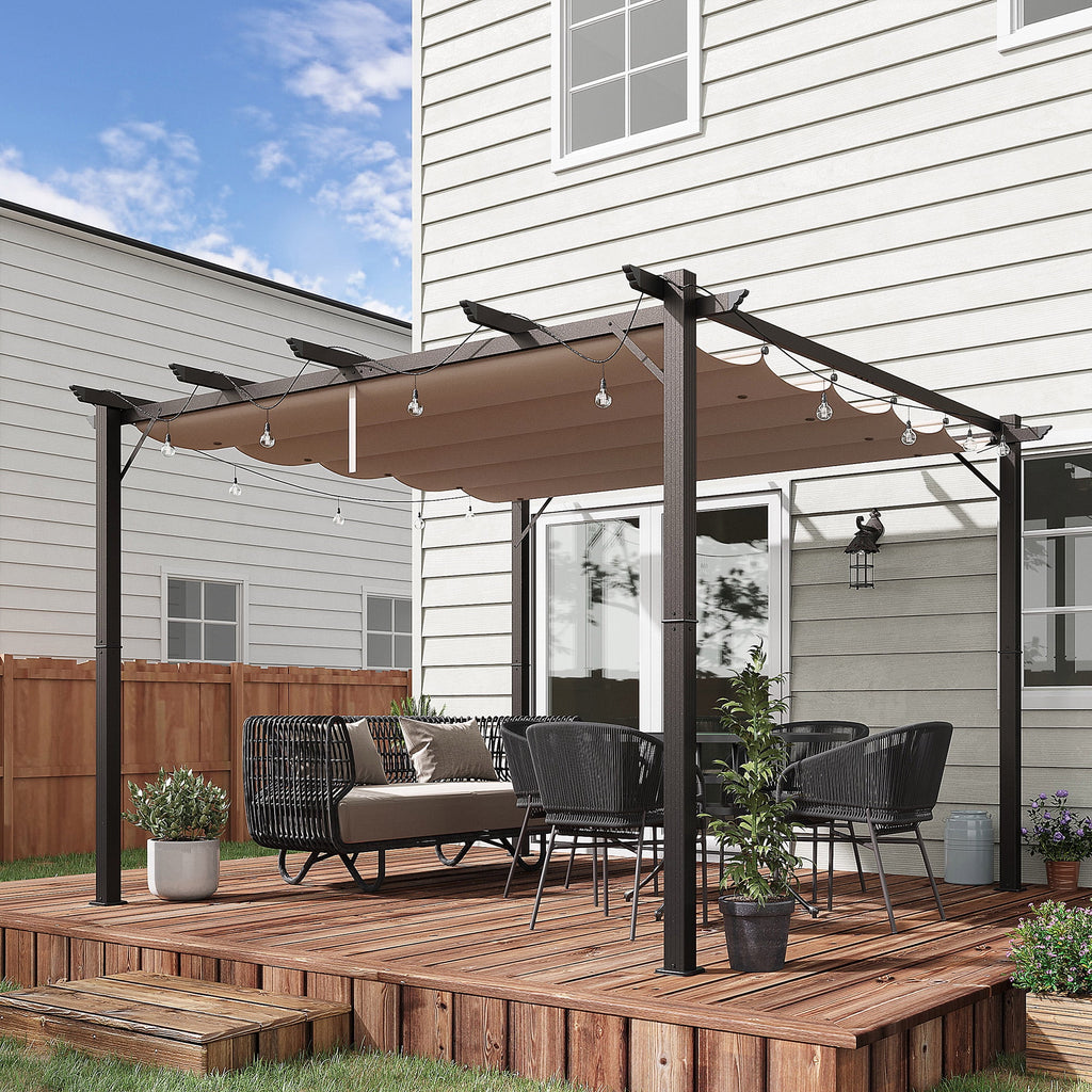 Outsunny 10' x 10' Pergola with Retractable Shade Canopy, Aluminum, Gray