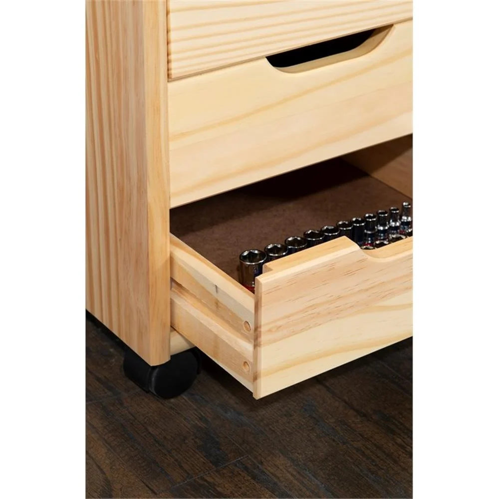 Riverbay Furniture Six Drawer Wood Rolling Storage Cart in Brown