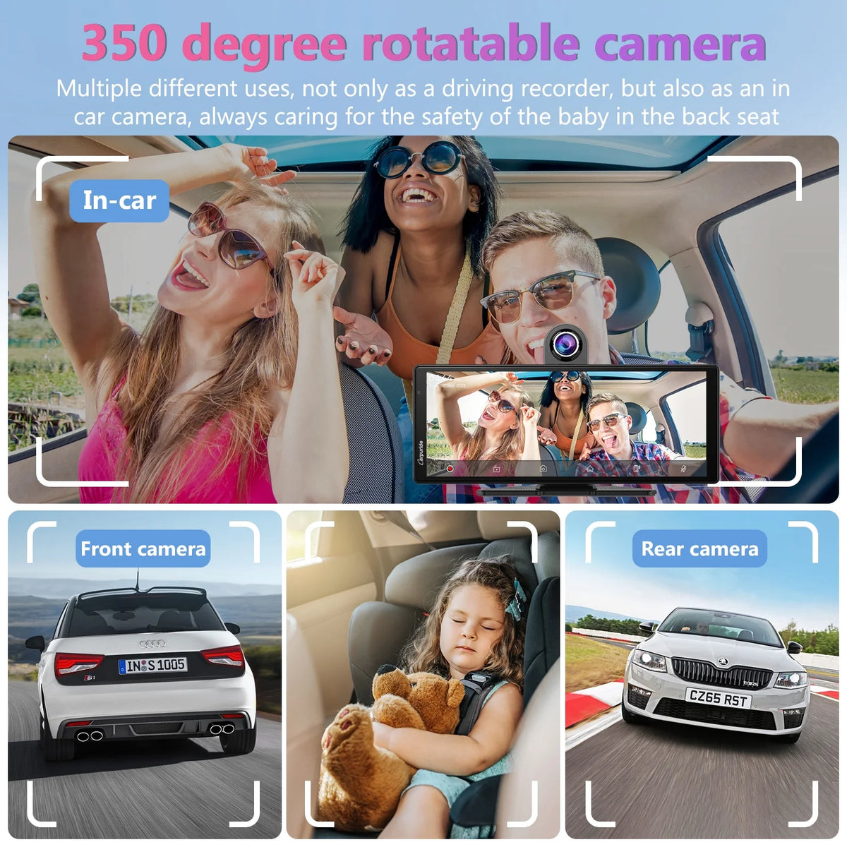 Carpuride Wireless Carplay Android Auto with 4K Front Dash Cam  1080P Rear Cam,10.26" HD IPS Touch