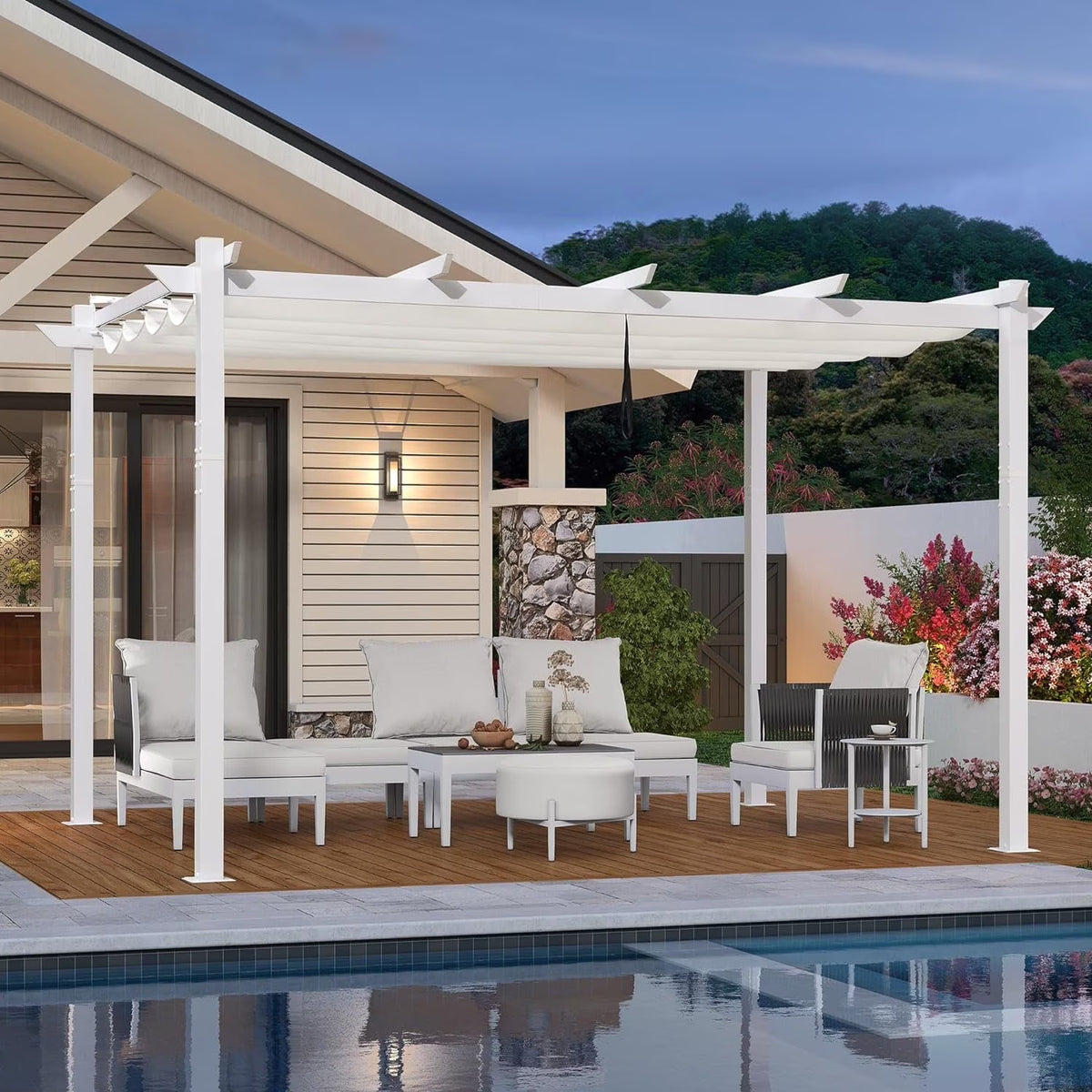 PURPLE LEAF Outdoor Retractable Pergola with Sun Shade Canopy 10' x 13' Patio Aluminum Pergola Shelter for Backyard Deck Garden Modern Metal Grape Trellis Pergola, Beige