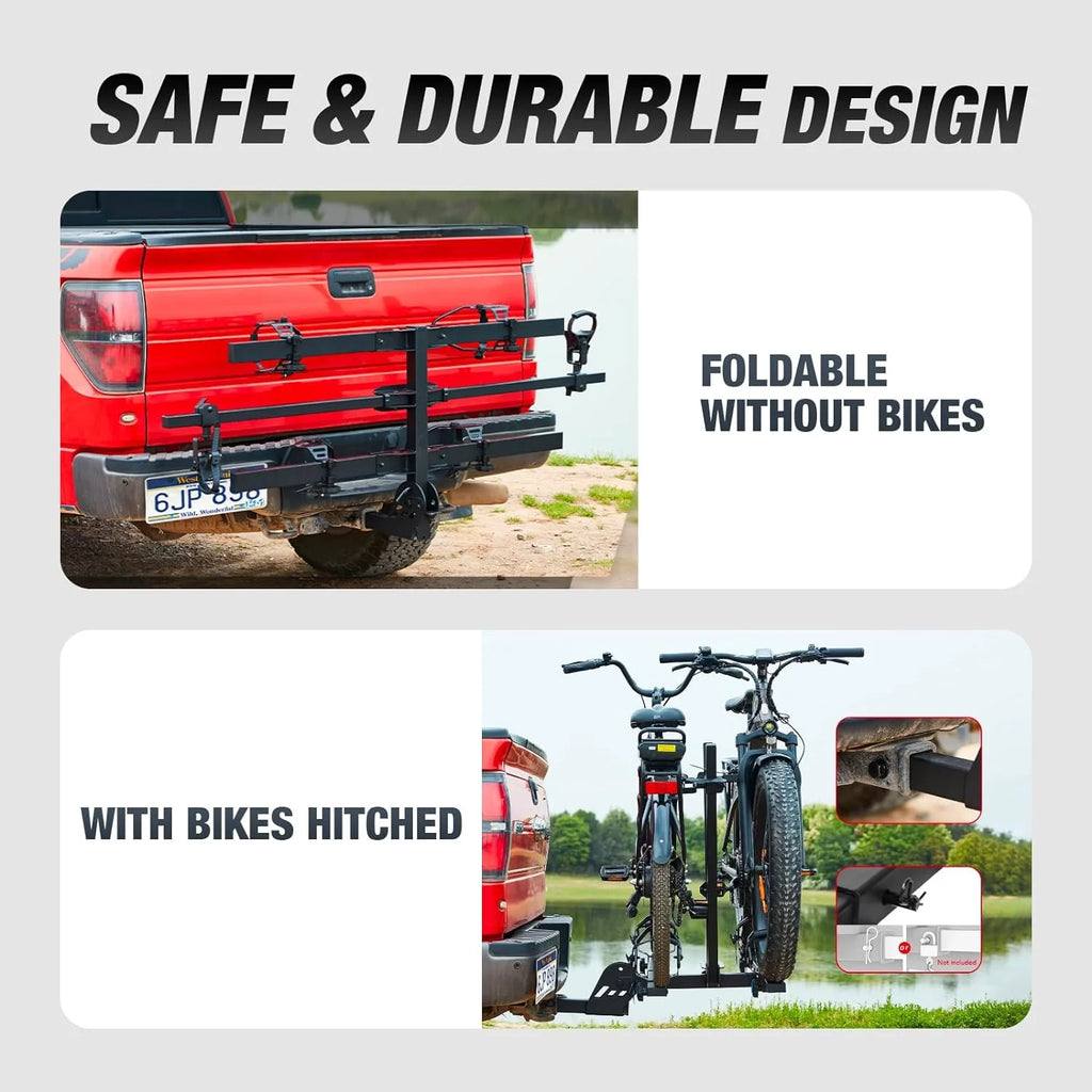 Young Electric Ebike Rack, 200lb Capacity, Alloy Steel Hitch Mount, Fits 5-Inch Fat Tire Bikes, 2-Inch Receiver