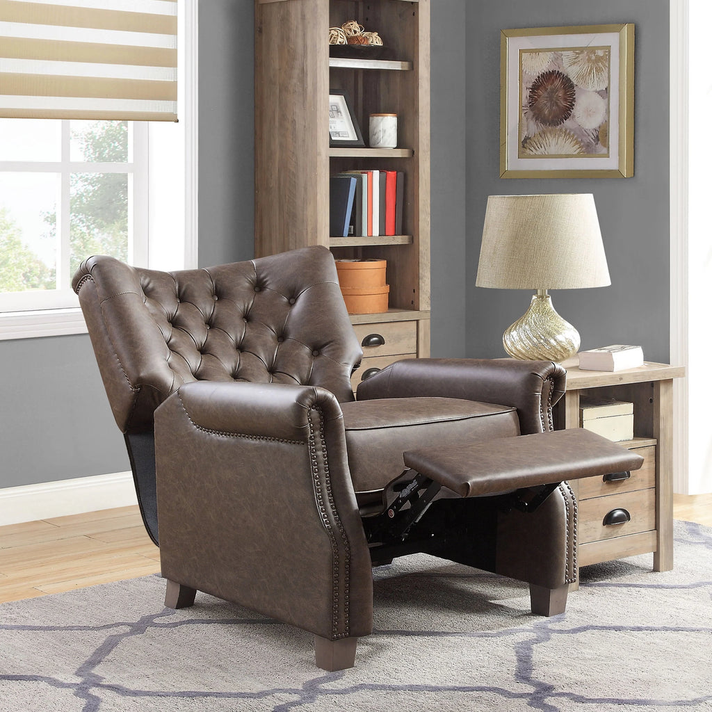 Better Homes & Garden Tufted Push Back Recliner, Brown Faux Leather Upholstery