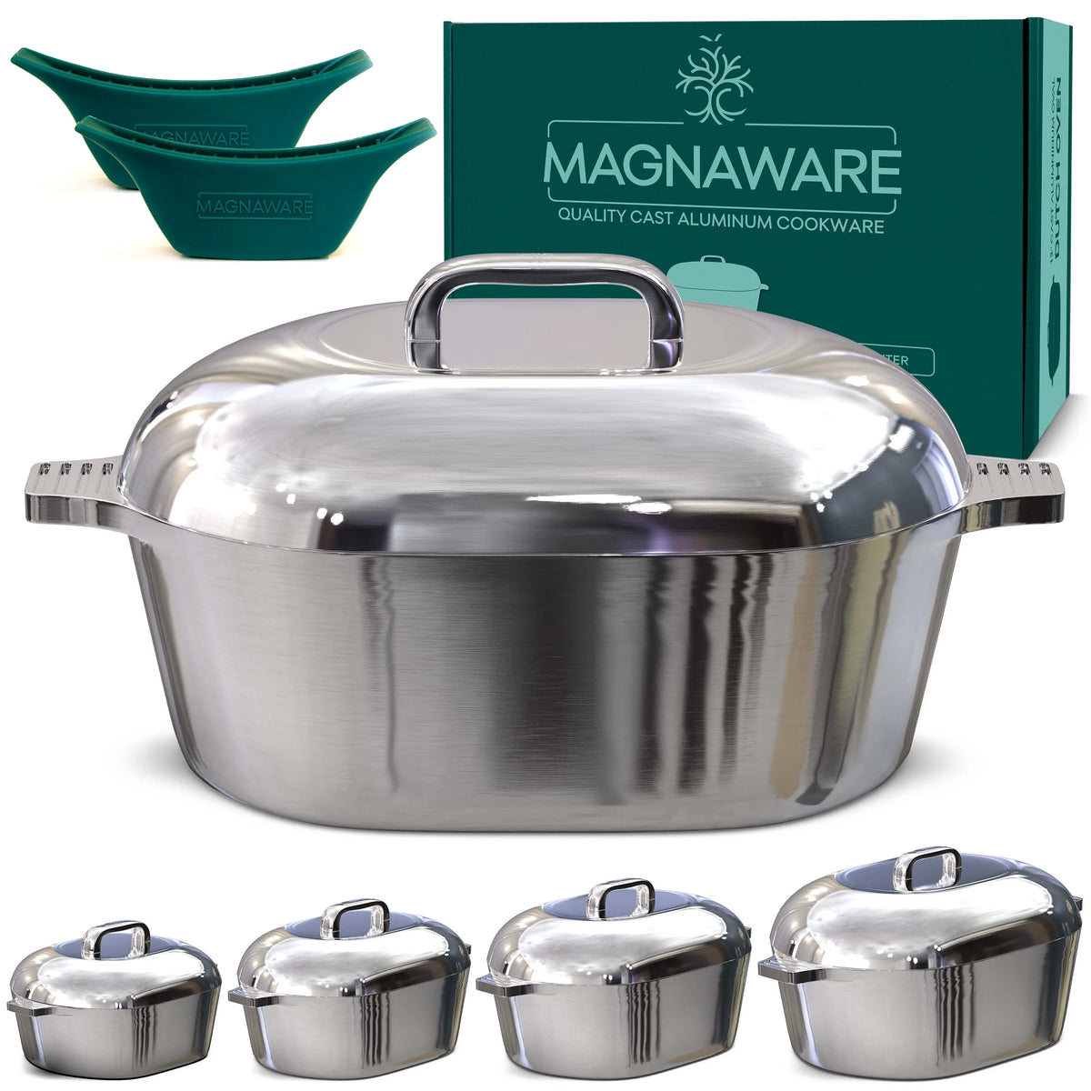 MAGNAWARE 5qt Lightweight Cast Aluminum Oval Dutch Oven, Silver