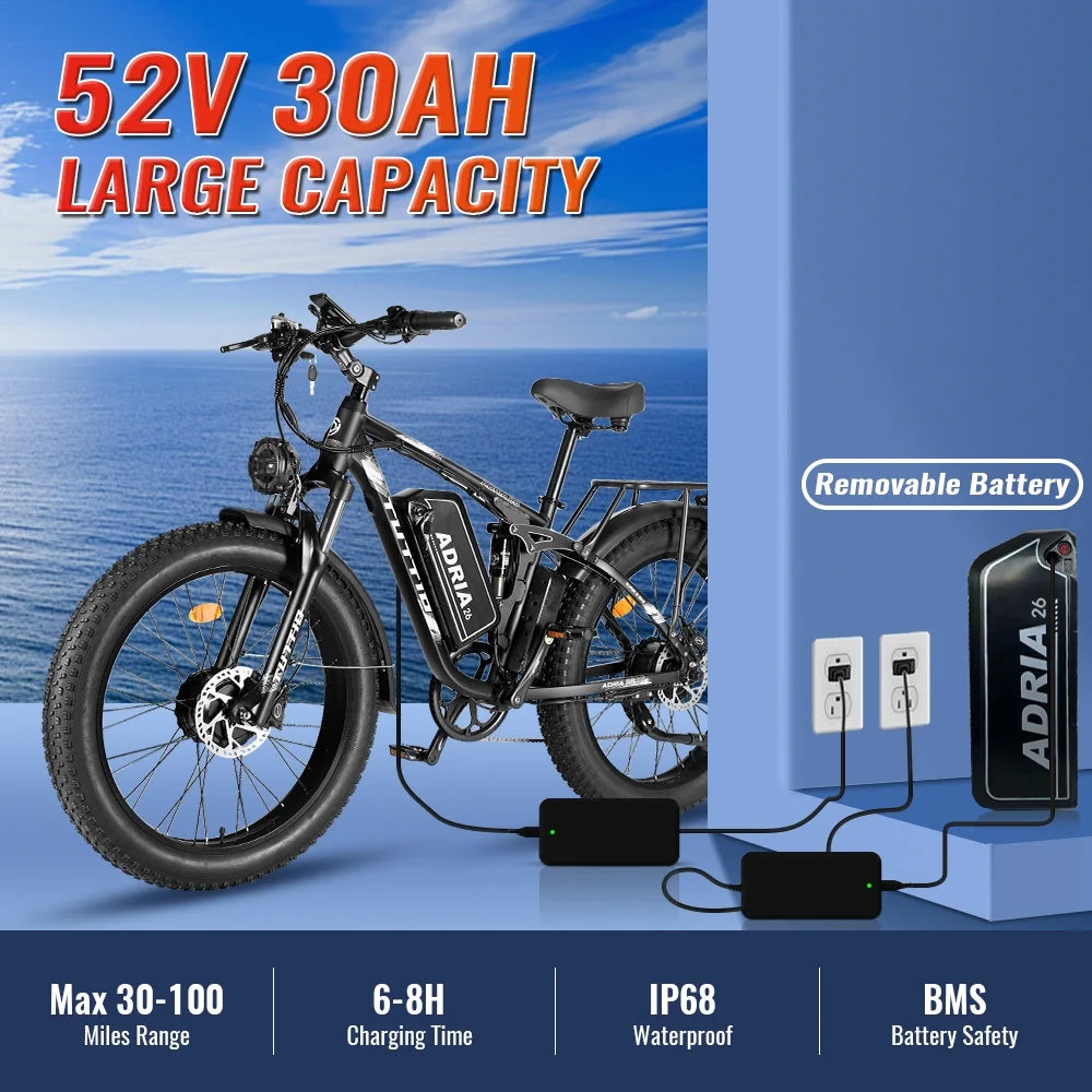 TUTTIO Adria26 5000W Electric Mountain Bike for Adults, 26" Fat Tire E-Bike for Men, 7 Speed, Max 46Mph