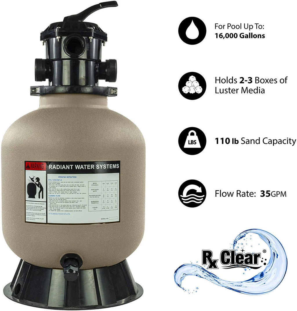Rx Clear Radiant 22" Sand Filter with 6 Position Valve for Above-ground Swimming Pools