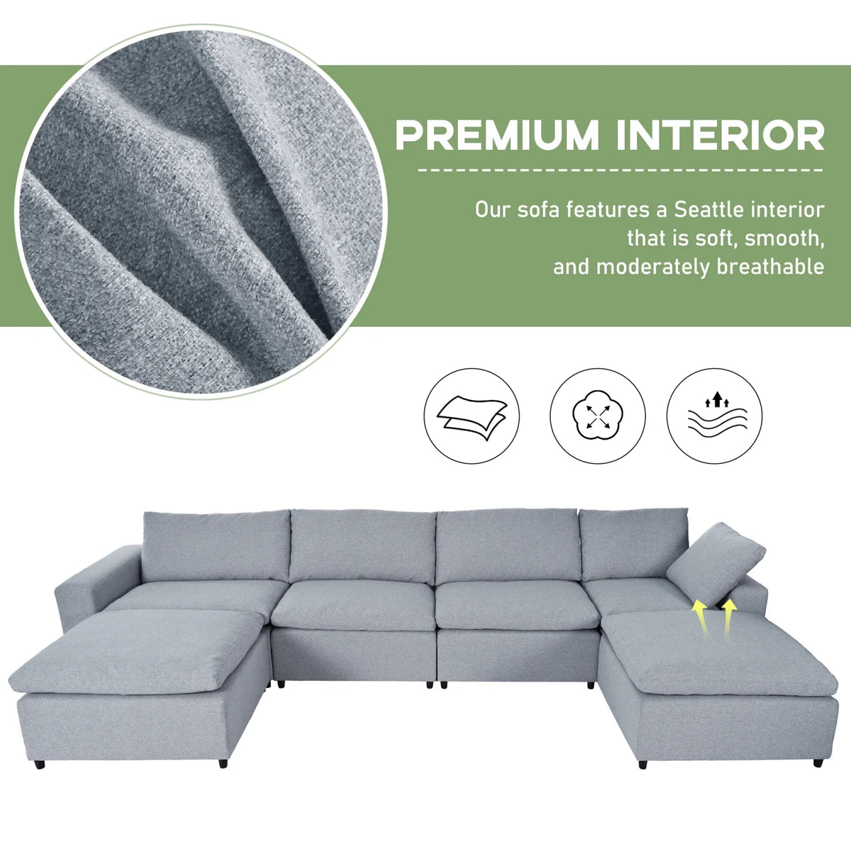 Harper & Bright Designs Convertible Modular Sectional Sofa with 2 Removable Ottomans & Pillows, Large U Shape Cloud Couch with Reversible Chaise for Living Room, Grey