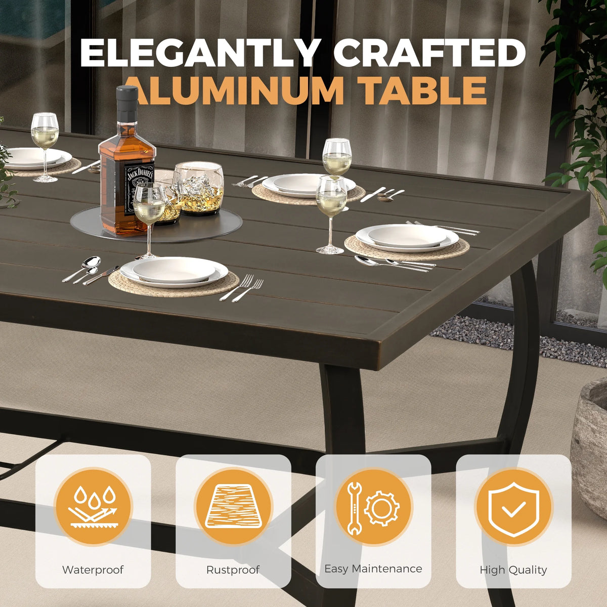 HAPPATIO 7 Piece Patio Dining Set, Aluminum Outdoor Dining Set for 6, Aluminum Dining Table and Chairs Set, Patio Dining Furniture with Aluminum Table, Chairs and Washable Cushions (Gray)