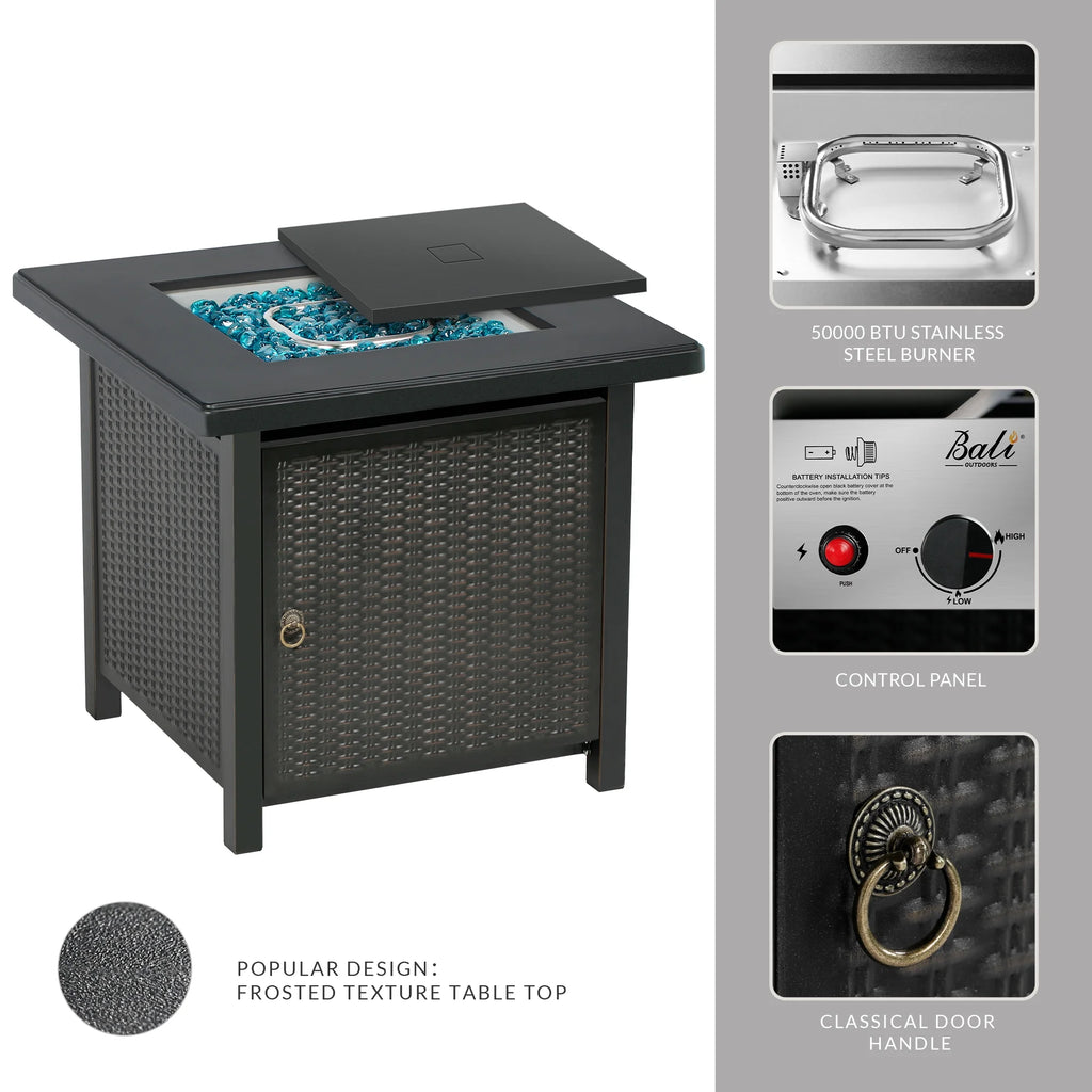 Bali Outdoors 28" Gas Fire Pit Table,  Steel Tabletop Fire Pit Patio Furniture Table, Black