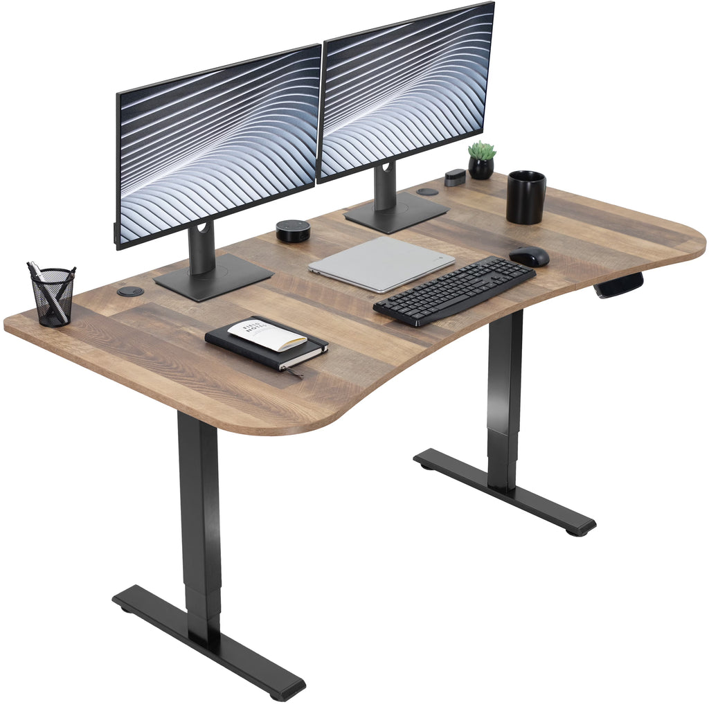 VIVO Reclaimed Wood / Black 63�?x 32�?Electric Height Adjustable Stand Up Desk