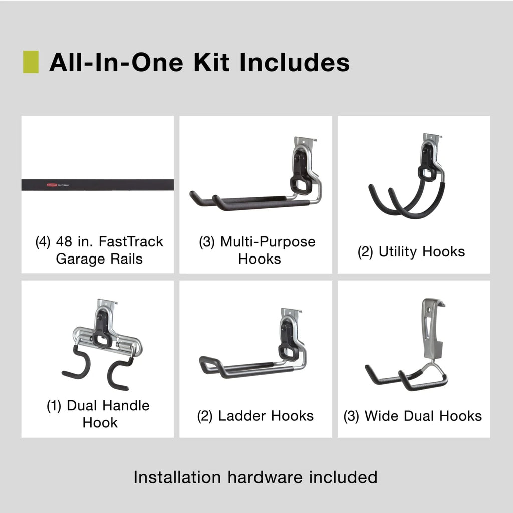 Rubbermaid Garage FastTrack 15-Piece Medium Kit, Black/Grey