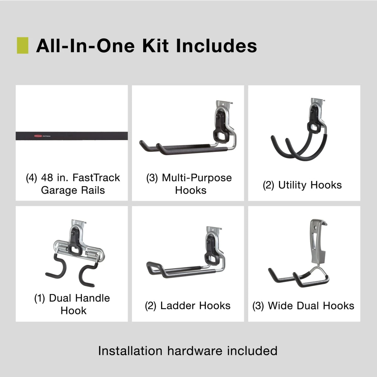 Rubbermaid Garage FastTrack 15-Piece Medium Kit, Black/Grey
