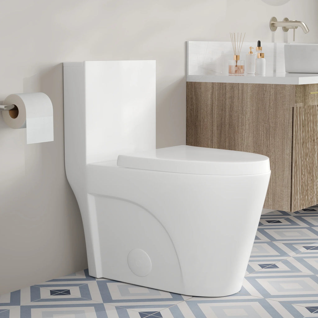DeerValley One Piece Modern Toilet, Elongated Dual Flush Standard White Toilet With Comfort ADA Seat Height(Seat Included) DV-1F52102Pro